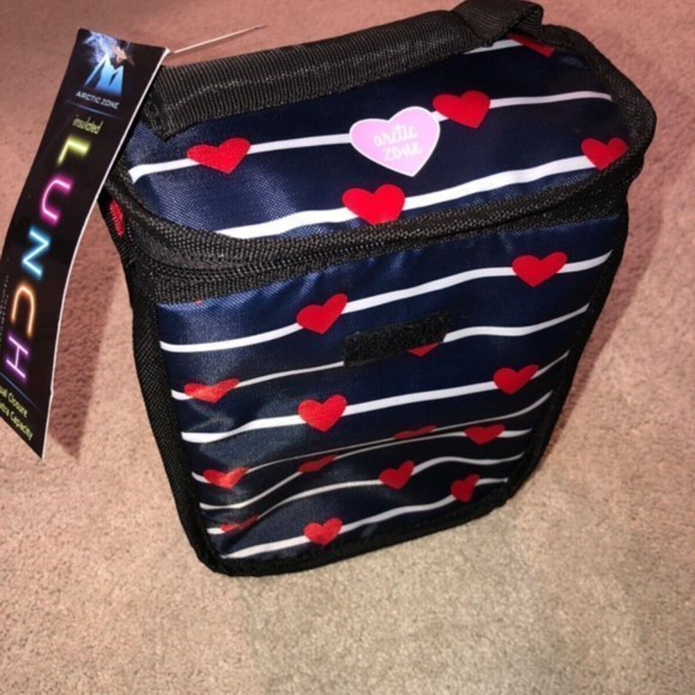 Arctic Zone Dual Closure Insulated Lunch Bag Hearts‎ Striped Print NWT NEW